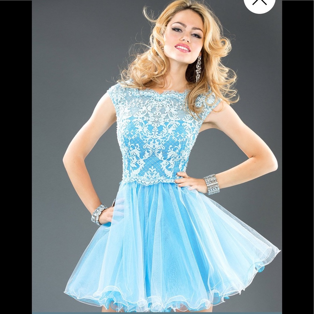 NWT,Jovani Sleeveless Short Prom Dress 79047,white/blue